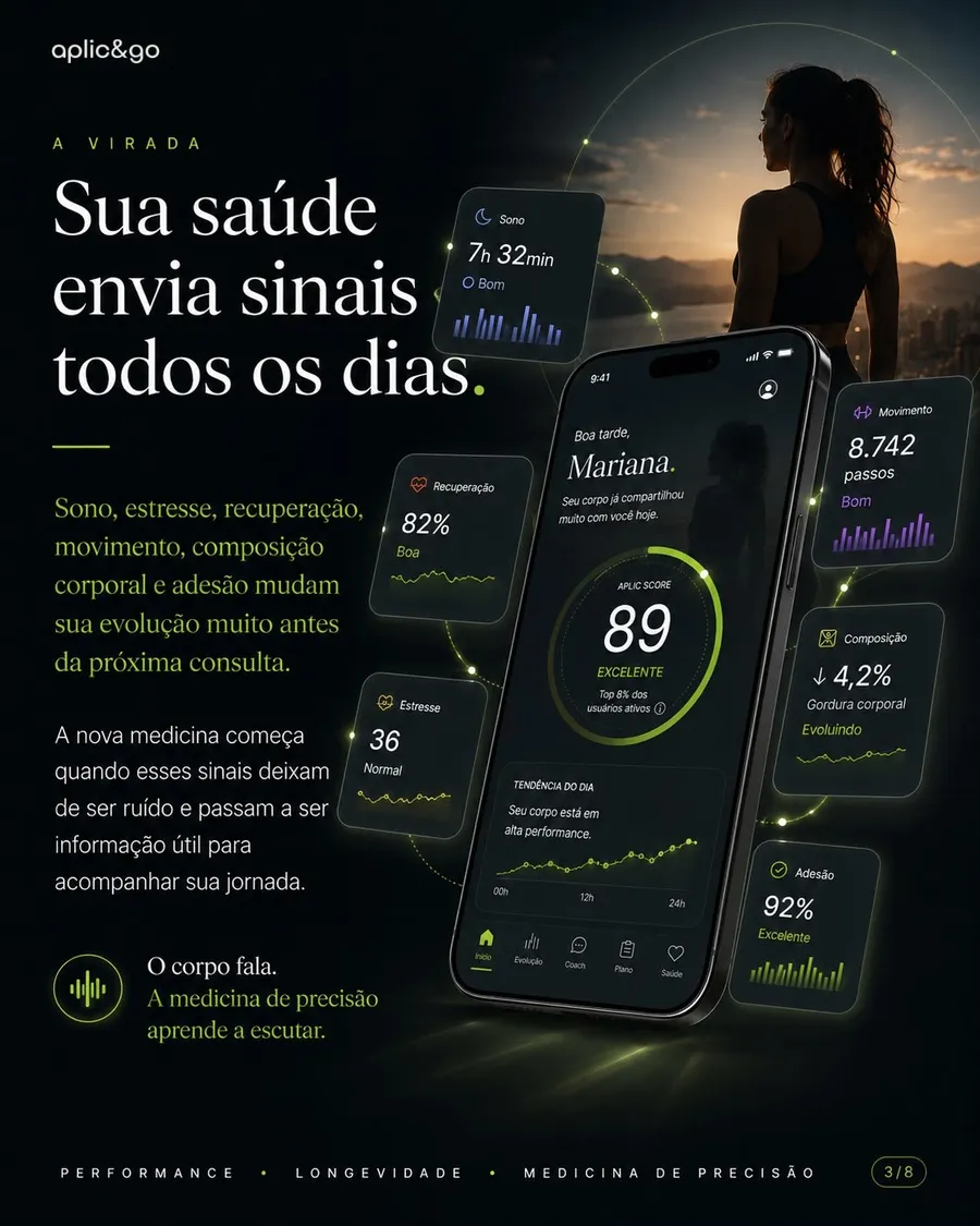Aplic One — Sua saúde envia sinais todos os dias: sono, passos, recuperação e composição corporal